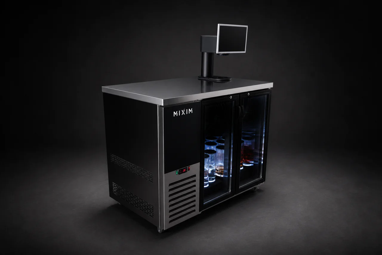 The Mixim Commercial from the right, showing the stainless top and the ventilation panel